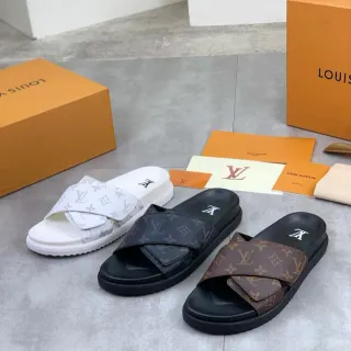 Louis Vuitton Slide Monogram कैनवास क्रॉस स्ट्रैप प्लेटफॉर्म स्लिपर्स