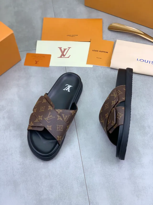 Louis Vuitton Slide Monogram Canvas Cross-Strap Platform Slippers 7