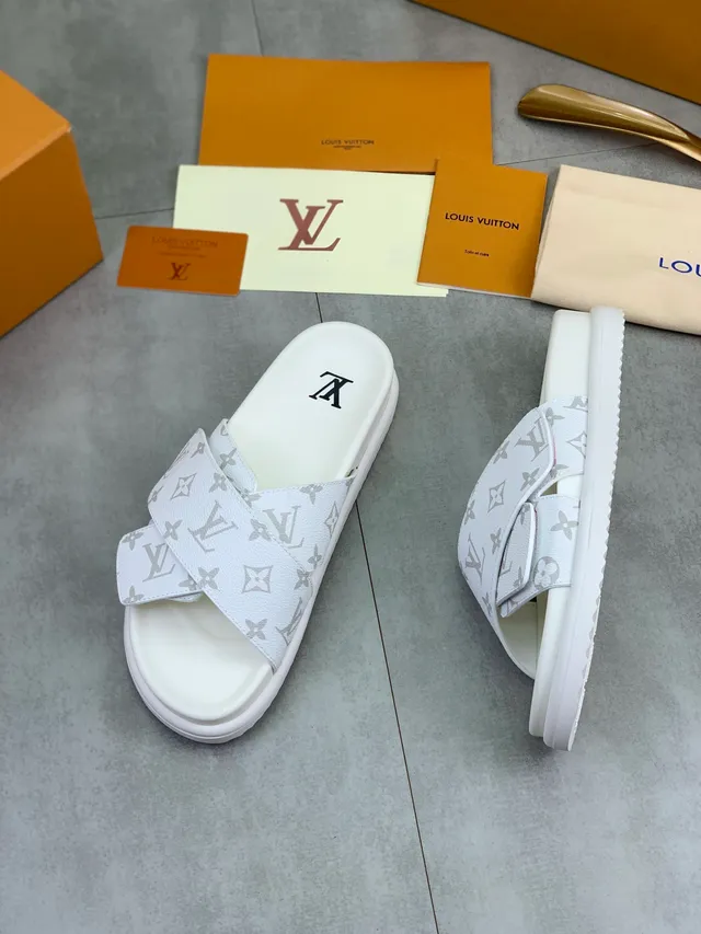 Louis Vuitton Slide Monogram Canvas Cross-Strap Platform Slippers 8
