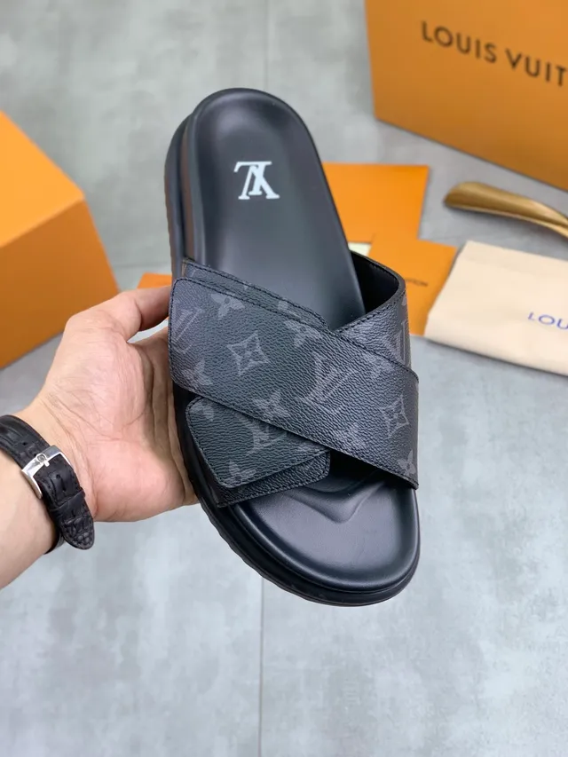Louis Vuitton Slide Monogram Canvas Cross-Strap Platform Slippers 9