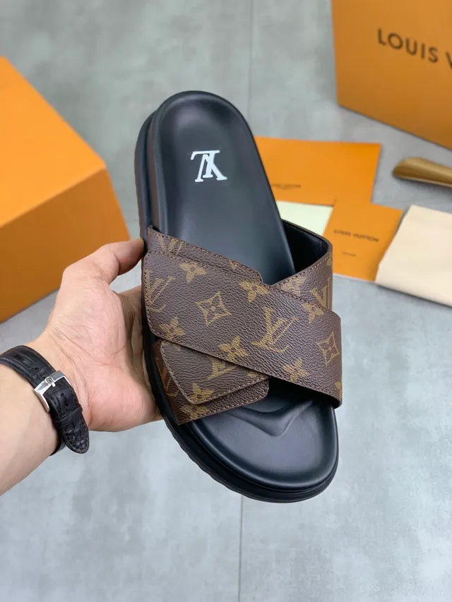Louis Vuitton Slide Monogram Canvas Cross-Strap Platform Slippers 10
