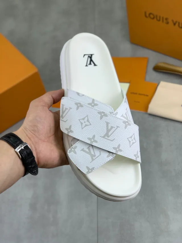 Louis Vuitton Slide Monogram Canvas Cross-Strap Platform Slippers 11