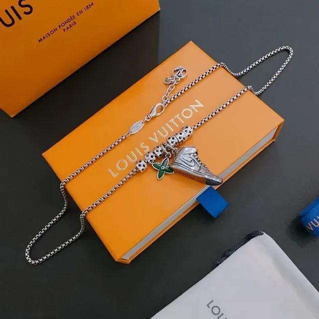 Louis Vuitton Sneaker Pendant Silver-Tone Chain Necklace 3