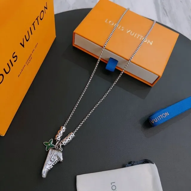 Louis Vuitton Sneaker Pendant Silver-Tone Chain Necklace 9