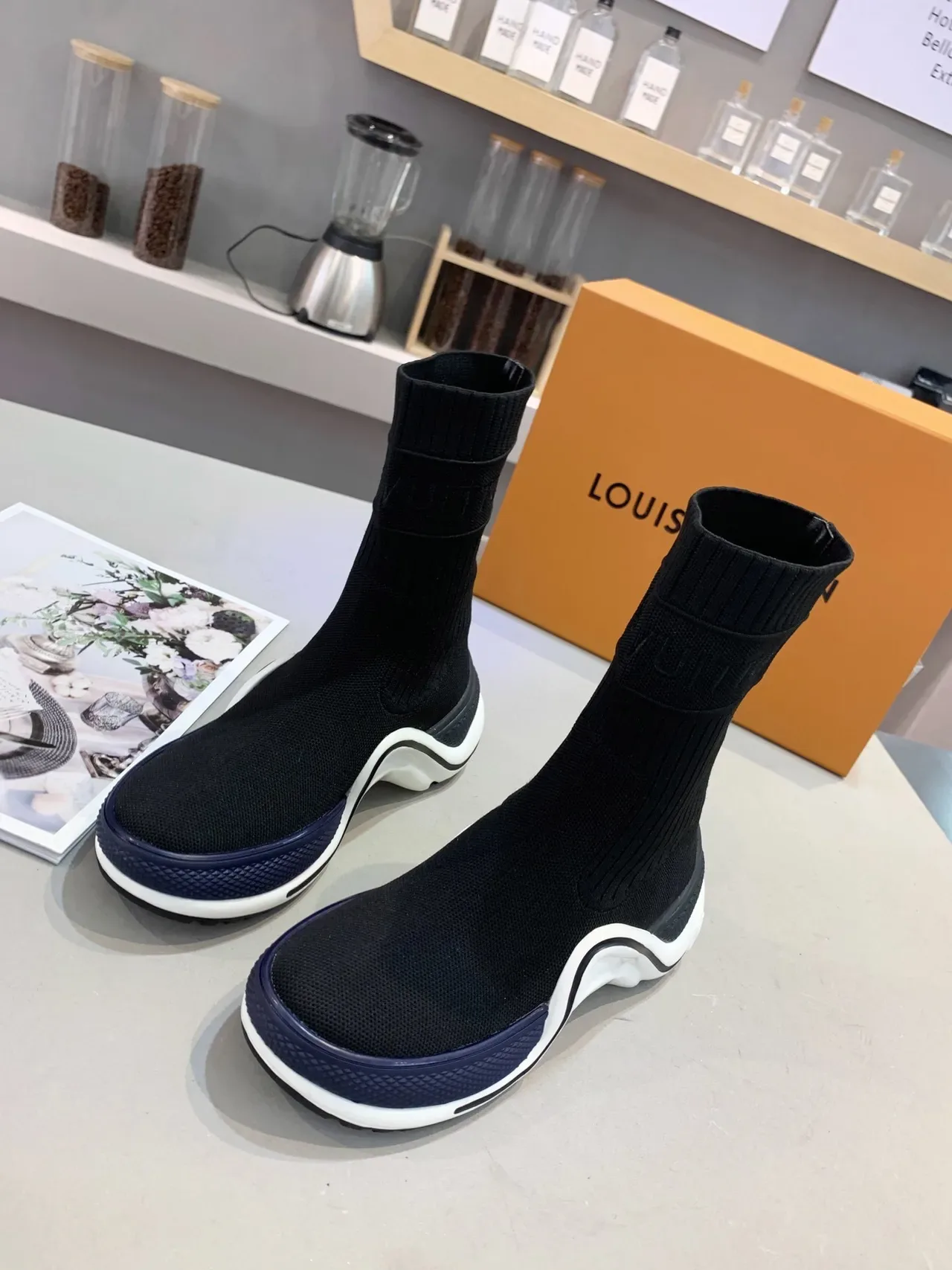 Louis Vuitton Speed Trainer Black White Navy Lifestyle Sneakers 2