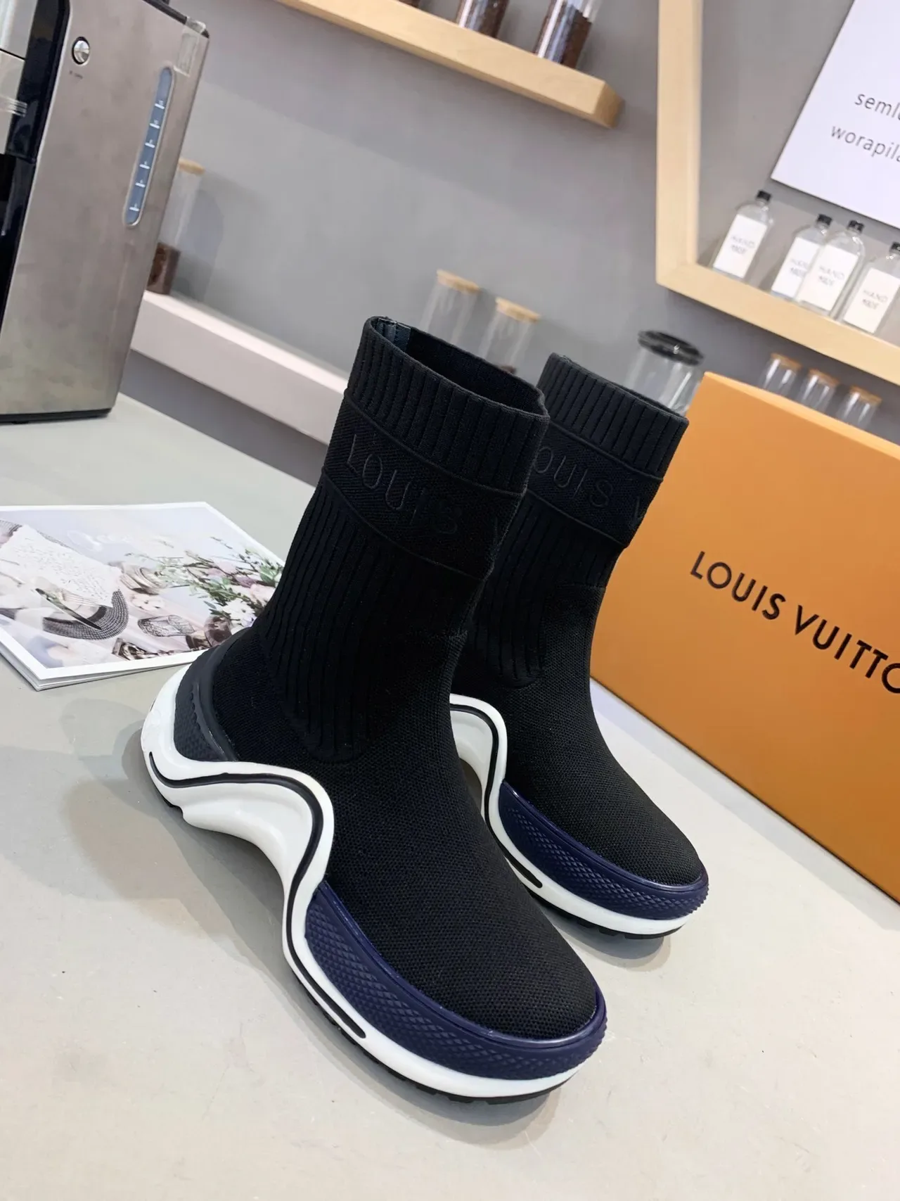 Louis Vuitton Speed Trainer Black White Navy Lifestyle Sneakers 3