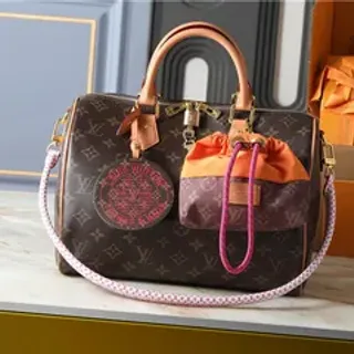 Louis Vuitton Speedy 25 Monogram Canvas Tan Leather Boston Bag
