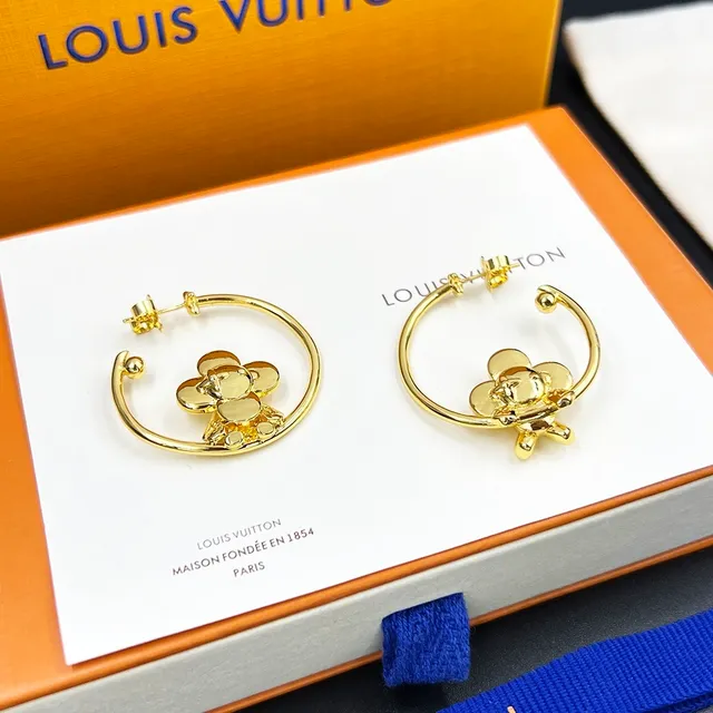 Louis Vuitton Vivienne Gymnast Gold-Tone Floral Hoop Earrings 4