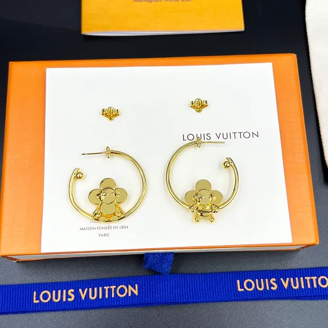 Louis Vuitton Vivienne Gymnast Gold-Tone Floral Hoop Earrings 9