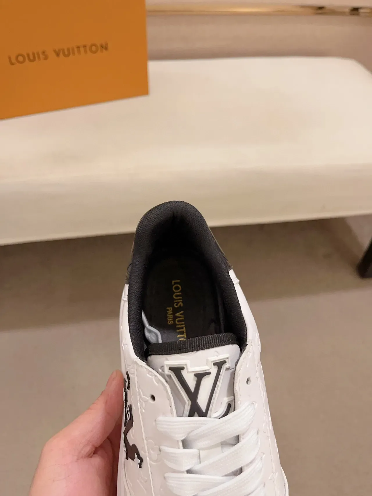 Louis Vuitton White Black Monogram-Embossed Leather Low-Top Silhouette Lifestyle Sneakers 6