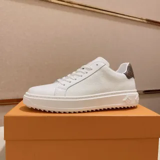 Louis Vuitton White Brown Croc-Embossed Leather Platform Sole Lifestyle Sneakers