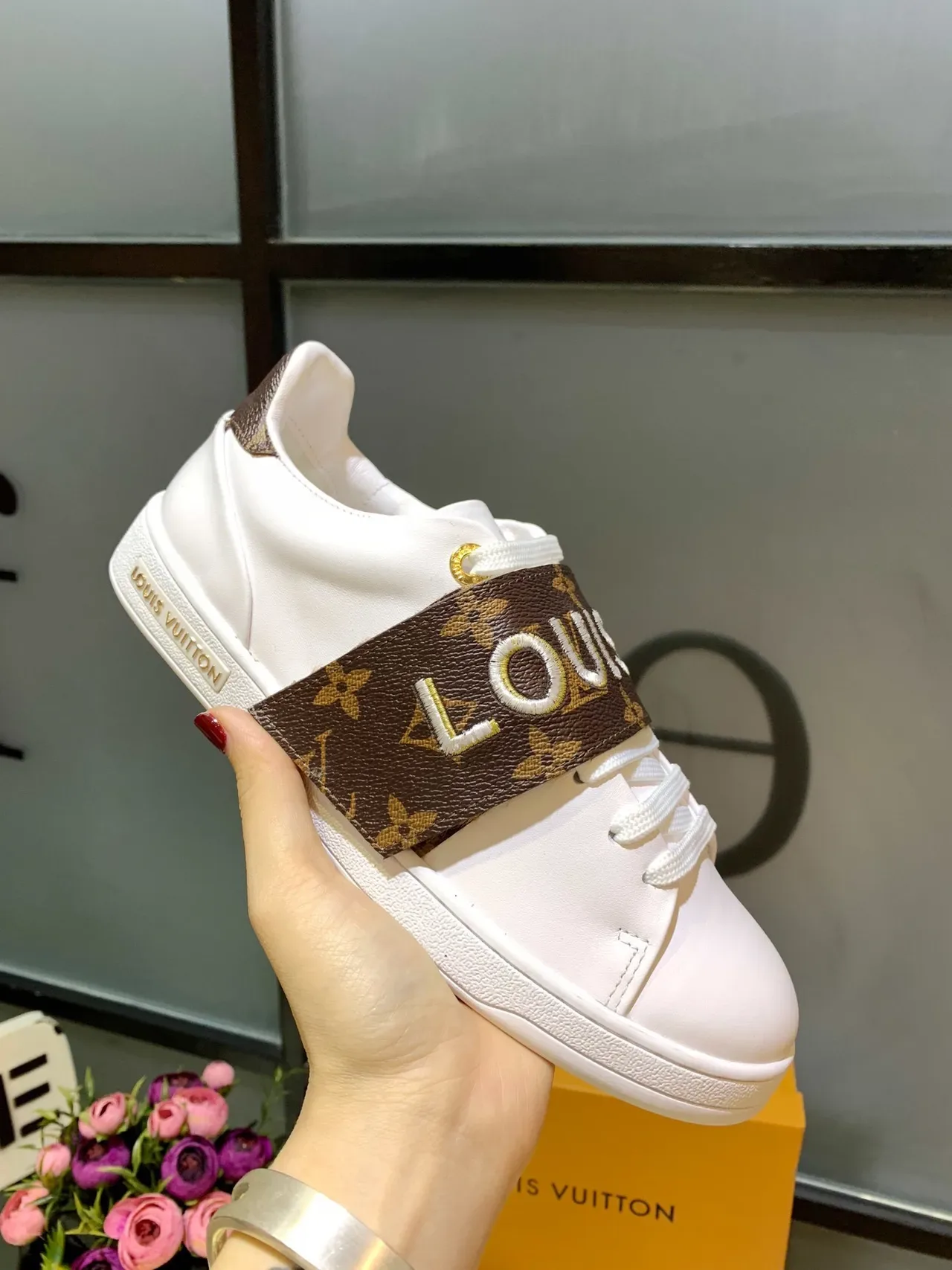 Louis Vuitton White Brown Leather Monogram Strap Lifestyle Sneakers 4