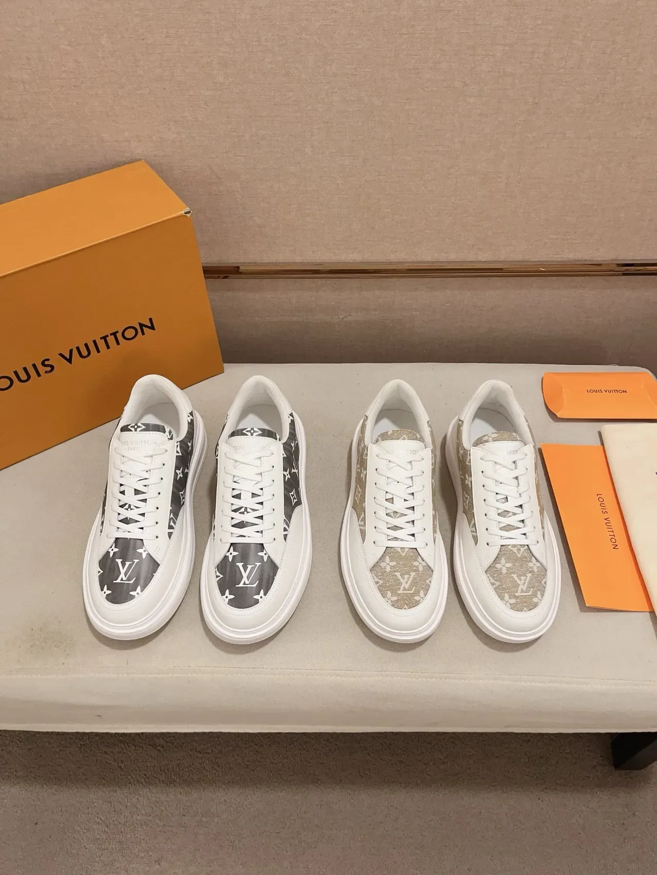 Louis Vuitton White Gray Low-Top Monogrammed Panel Lifestyle Sneakers 2