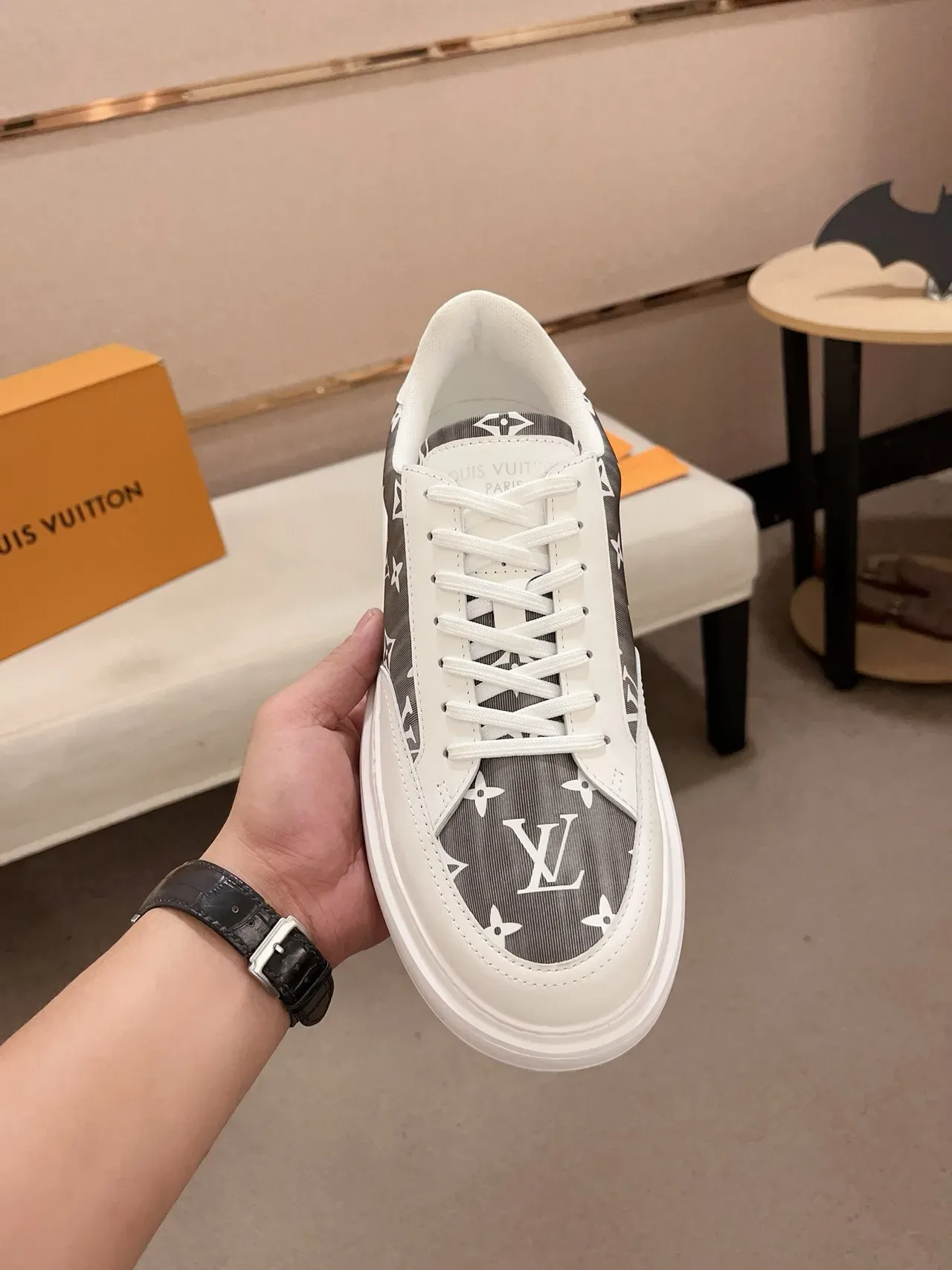 Louis Vuitton White Gray Low-Top Monogrammed Panel Lifestyle Sneakers 6