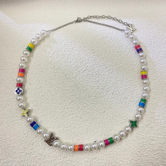 Louis Vuitton White Multicolor Pearl Strand Enamel Bead Accents Necklace 1