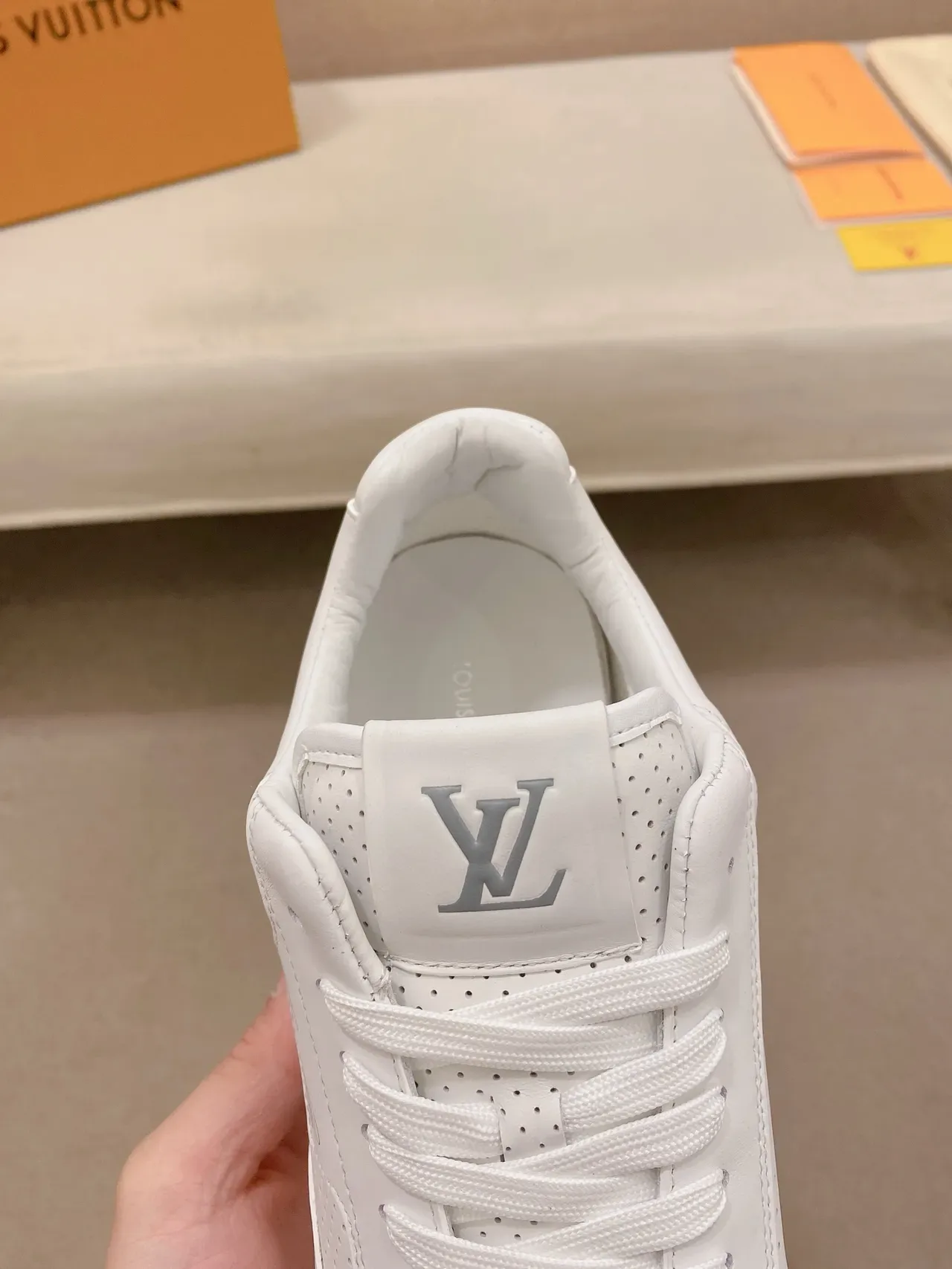 Louis Vuitton White Perforated Leather Clean Monochrome Lifestyle Sneakers 4