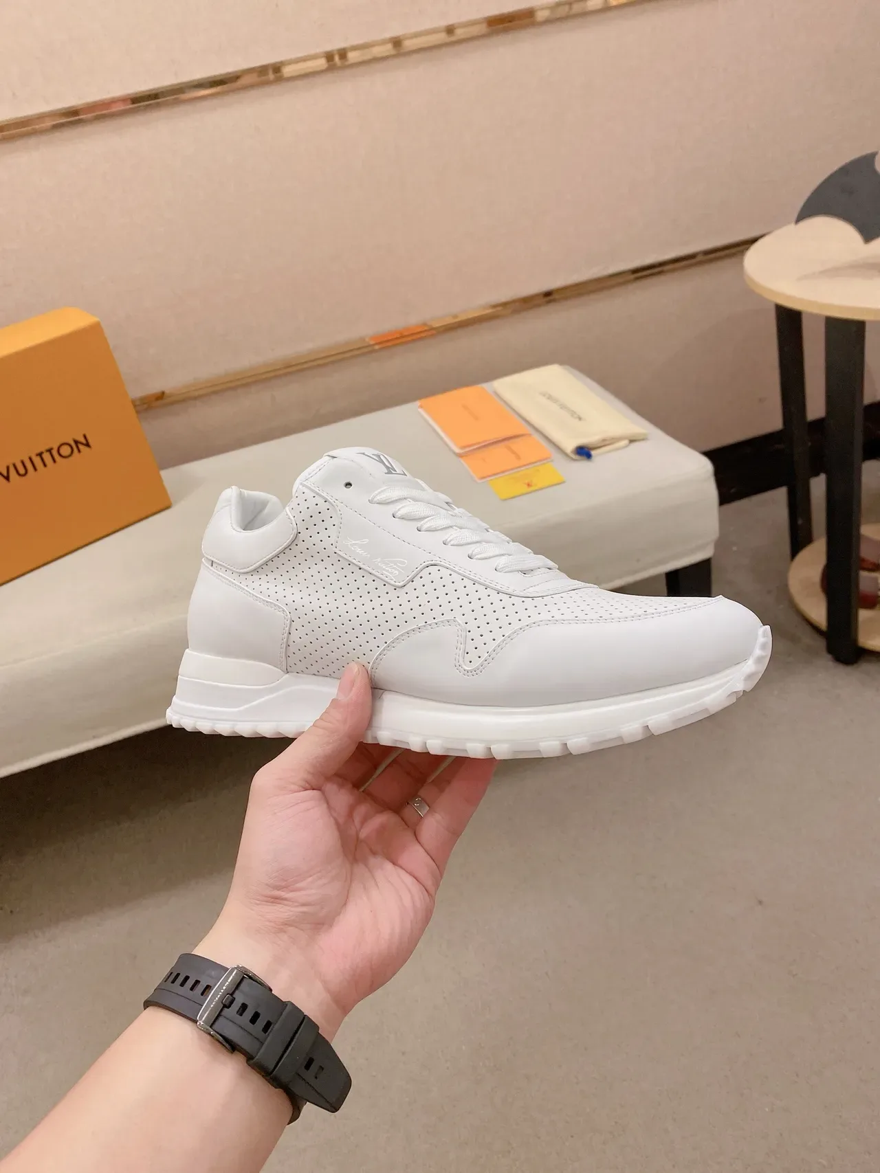 Louis Vuitton White Perforated Leather Clean Monochrome Lifestyle Sneakers 5