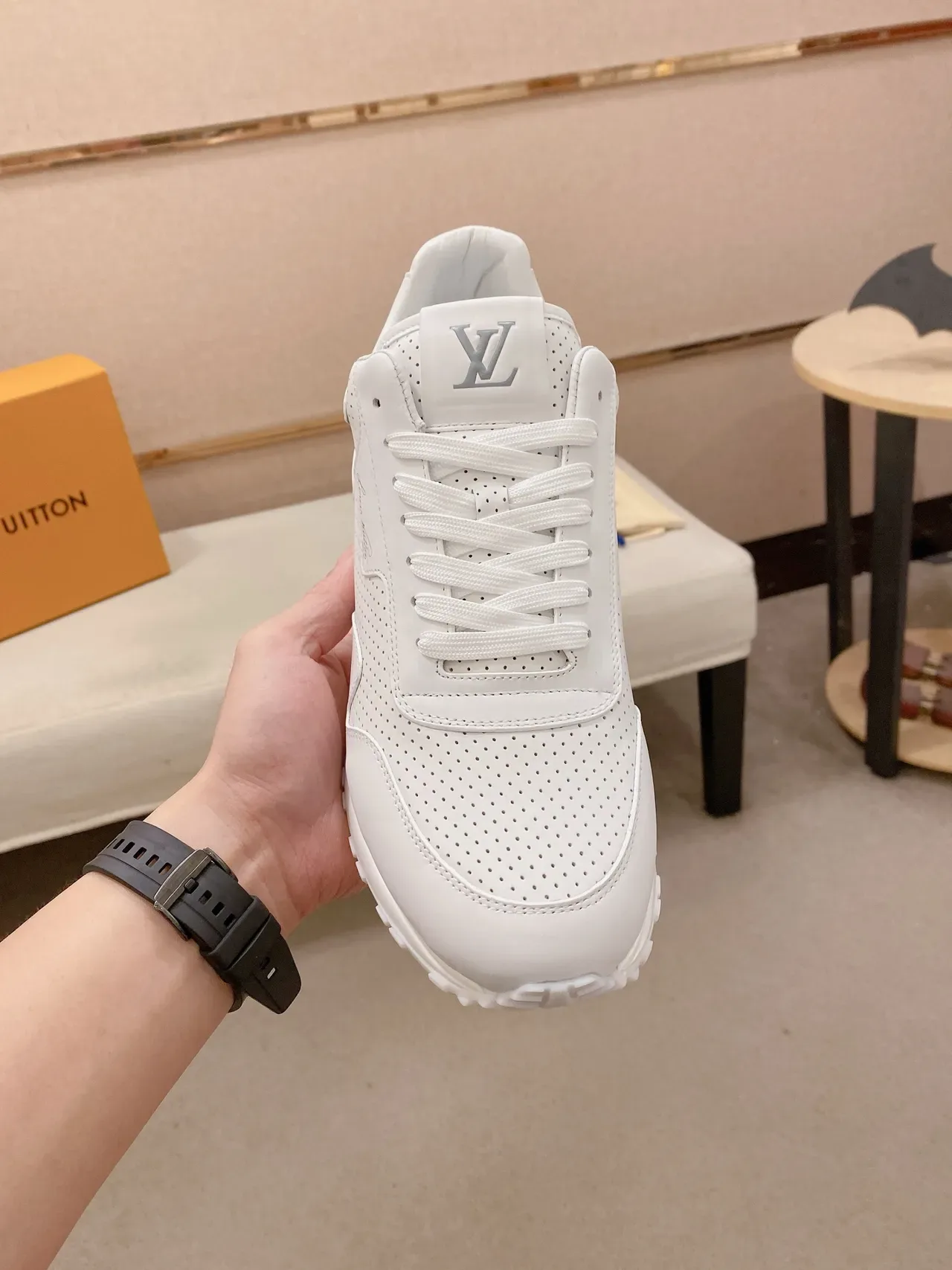 Louis Vuitton White Perforated Leather Clean Monochrome Lifestyle Sneakers 6