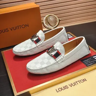 Louis Vuitton White Red Damier Check Leather LV Buckle Strap Loafer
