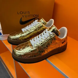 Louis Vuitton x Nike Air Force 1 Metallic Gold Monogram Lifestyle Sneakers