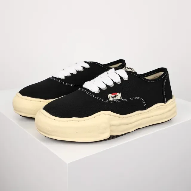 MMY Black Beige Canvas Upper Sculpted Cream Midsole Sneakers 2