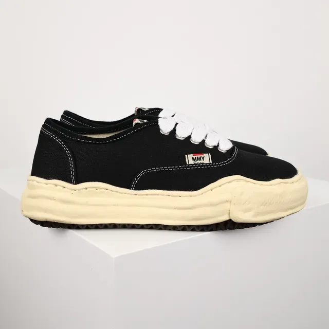 MMY Black Beige Canvas Upper Sculpted Cream Midsole Sneakers 3