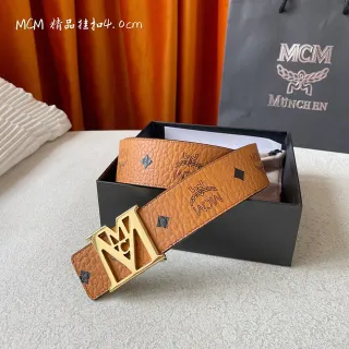 MCM Visetos Brown Gold Embossed Monogram Leather Belt