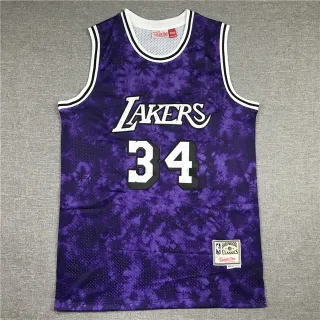 Mitchell & Ness Hardwood Classics Purple Tie-Dye Lakers #34 Jersey