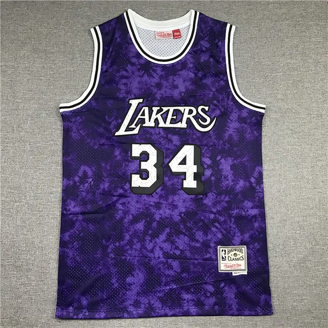 Mitchell & Ness Hardwood Classics Purple Tie-Dye Lakers #34 Jersey 2