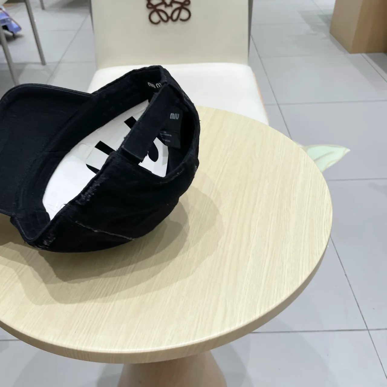 Miu Miu Black Distressed Denim Embroidered Logo Baseball Cap 3