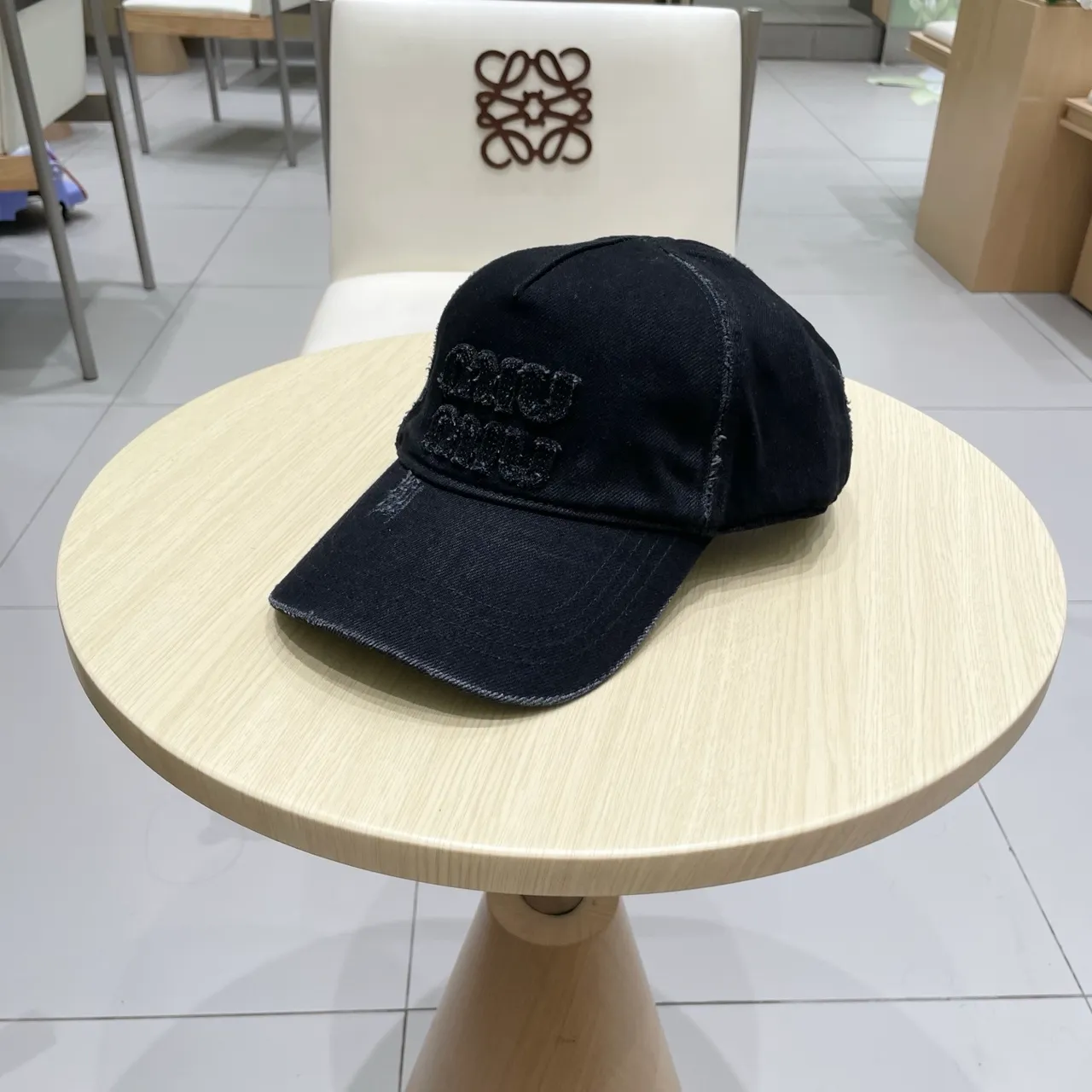 Miu Miu Black Distressed Denim Embroidered Logo Baseball Cap 9