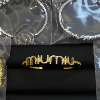 Miu Miu Gold Silver Pavé-Crystal Lettering Metal Bracelet