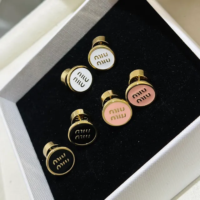 Miu Miu Pink Gold Circular Stud Enameled Face Earrings 2