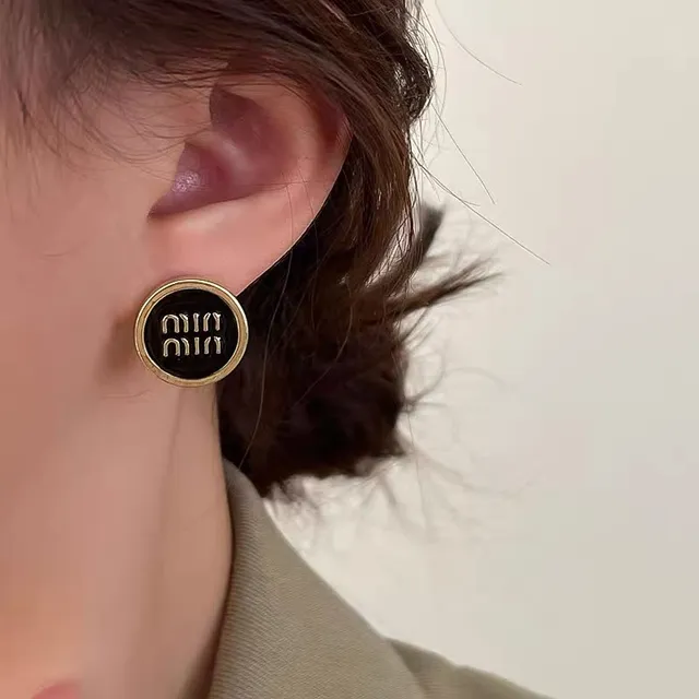 Miu Miu Pink Gold Circular Stud Enameled Face Earrings 3