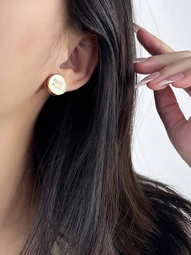 Miu Miu Pink Gold Circular Stud Enameled Face Earrings 4