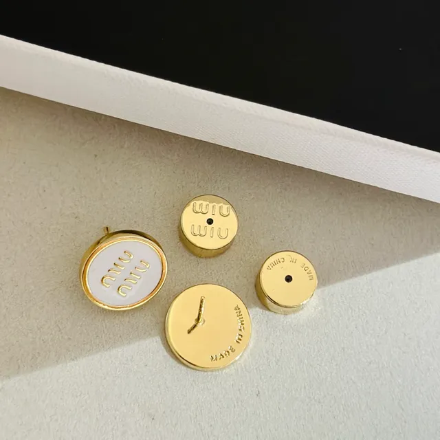 Miu Miu Pink Gold Circular Stud Enameled Face Earrings 5