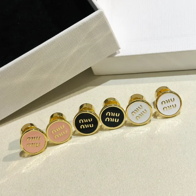 Miu Miu Pink Gold Circular Stud Enameled Face Earrings 7