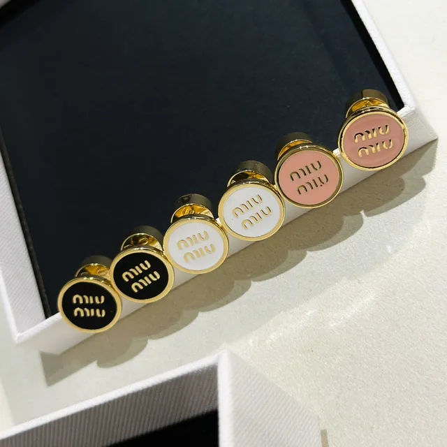 Miu Miu Pink Gold Circular Stud Enameled Face Earrings 8