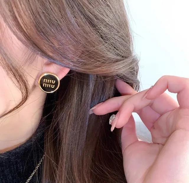 Miu Miu Pink Gold Circular Stud Enameled Face Earrings 9