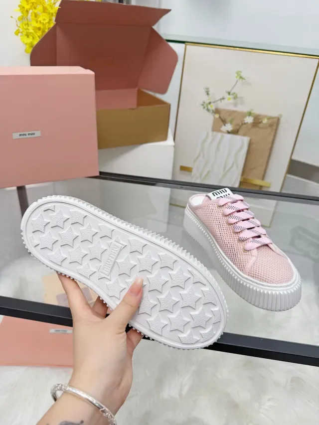 Miu Miu Platform Sneaker Pink White Mesh Upper Ridged Sole Lifestyle Sneakers 2