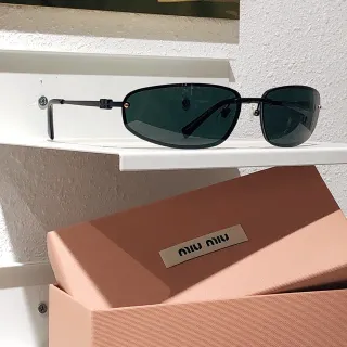 Miu Miu Rectangular Rimless-Style Black Metal Sunglasses