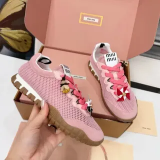 Miu Miu Wander Pink Mesh and Suede Lifestyle Sneakers