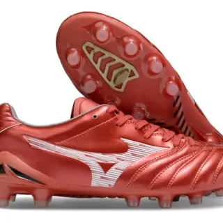 Mizuno Red White Metallic Synthetic Leather Quilted Vamp Firm-Ground Soccer Shoes