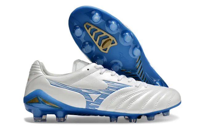 Mizuno Vermelho Branco Metálico Couro Sintético Acolchoado Vamp Solo Firme Sapatos de Futebol 5
