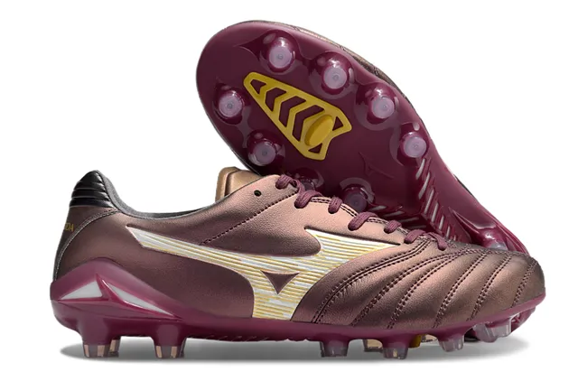Mizuno Vermelho Branco Metálico Couro Sintético Acolchoado Vamp Solo Firme Sapatos de Futebol 8