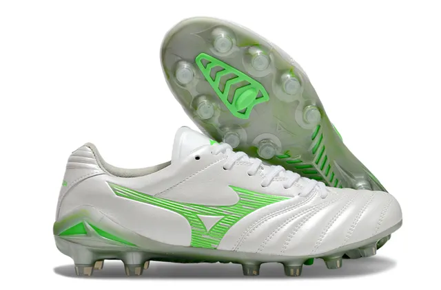 Mizuno Vermelho Branco Metálico Couro Sintético Acolchoado Vamp Solo Firme Sapatos de Futebol 9