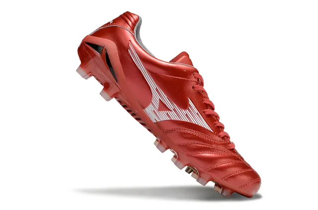 Mizuno Vermelho Branco Metálico Couro Sintético Acolchoado Vamp Solo Firme Sapatos de Futebol 12