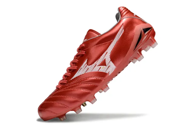 Mizuno Vermelho Branco Metálico Couro Sintético Acolchoado Vamp Solo Firme Sapatos de Futebol 13
