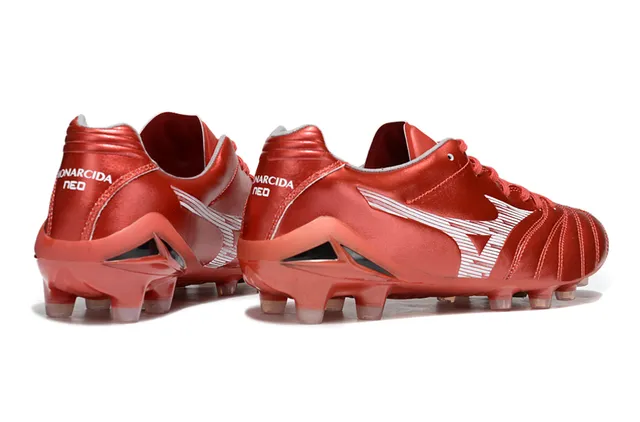 Mizuno Vermelho Branco Metálico Couro Sintético Acolchoado Vamp Solo Firme Sapatos de Futebol 15
