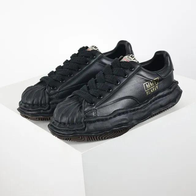 MM6 Maison Margiela Black Brown Wrinkled Leather Toe Cap Layered Stitched Sole Lifestyle Sneakers 2